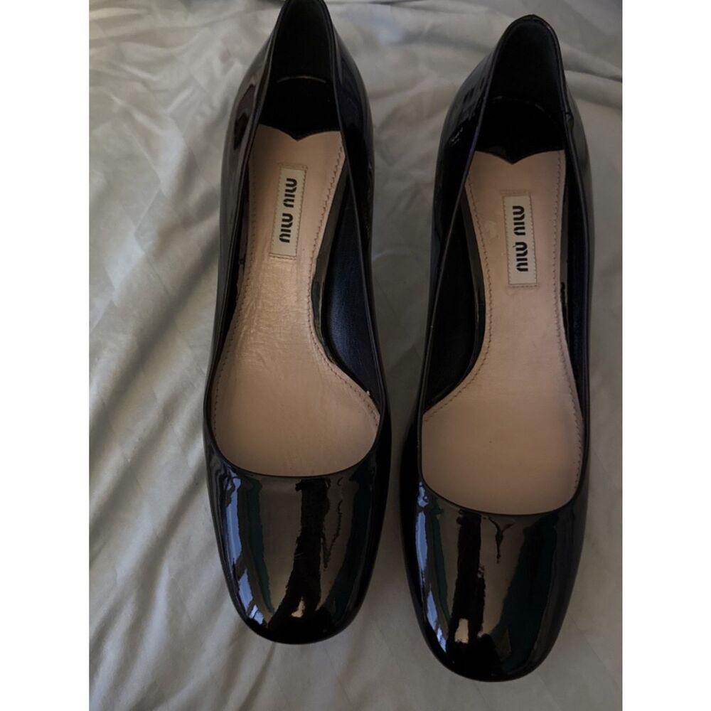 MIU MIU Embellished Jeweled Crystal Heel Black Patent Leather Luxury Heels 38.5 - Picture 2 of 9